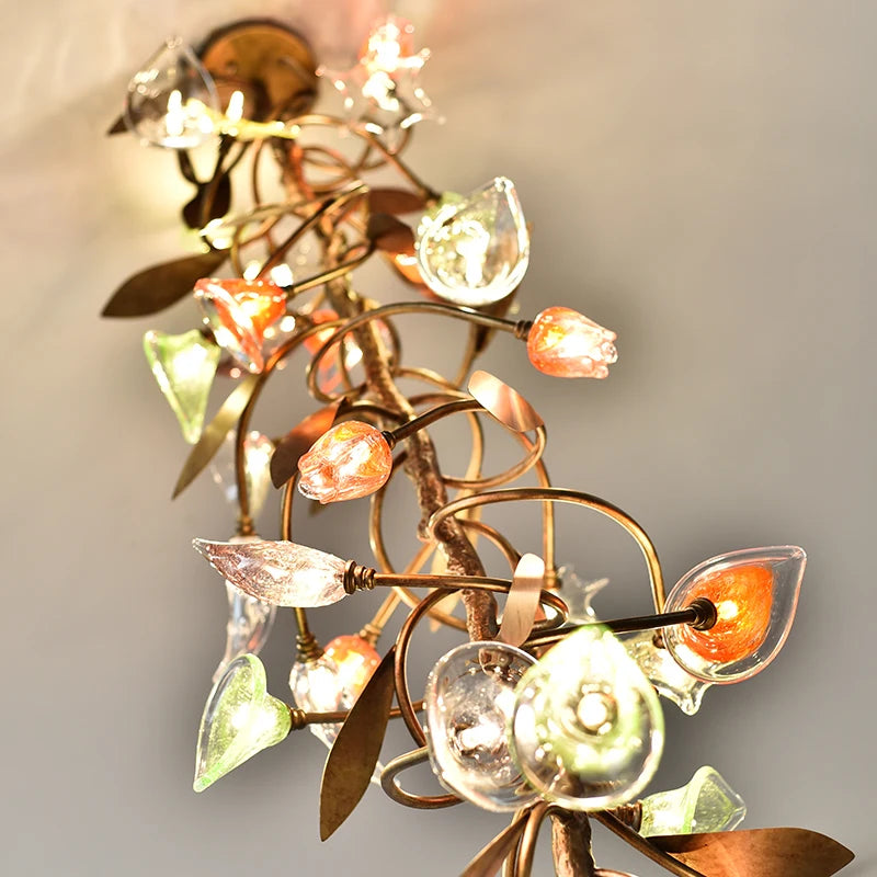 ODYSEN ART DECO Chandelier for Staircase Villa Hallway Long Led Copper Creative Lobby Loft Light Flower Glass Lamp Large House