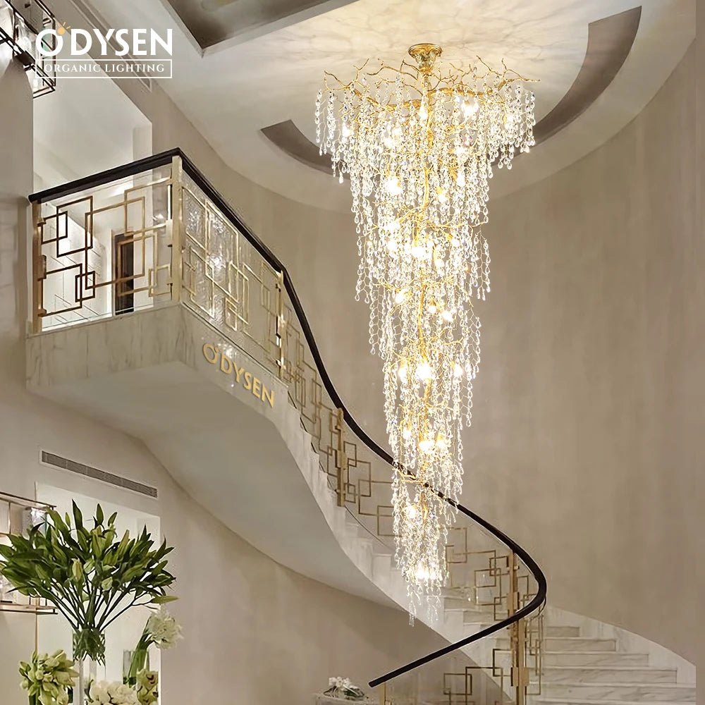 ODYSEN ART DECO Staircase Chandelier Long Led Copper Light for Large Hallway Lobby Loft Villa Glass Lamp Stair Home  Decorative