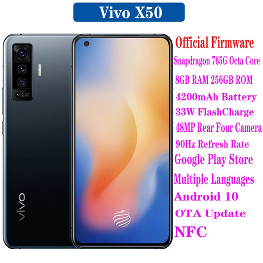 Official Original New Vivo X50 5G SmartPhone 20x digital zoom Snapdragon 765G 8GB RAM 128GB 256GB ROM 48MP AOMLED 4200mAh 33W