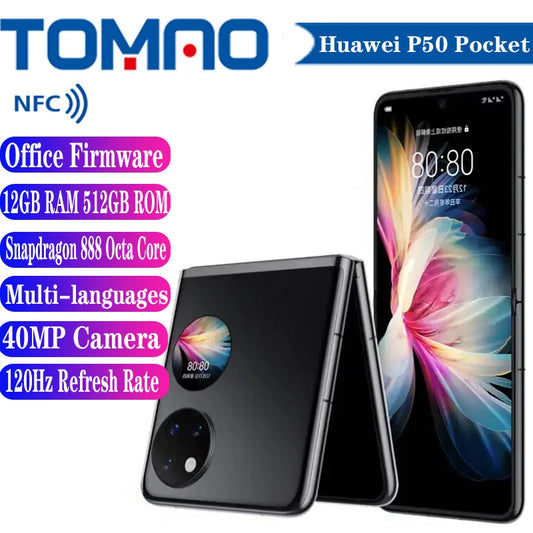 Original Official New Huawei P50 Pocket 4G Foldable Smarphone 6.9" 120Hz 4000Mah 40W 40MP Camera Snapdragon888 HarmonyOS 2.0 NFC
