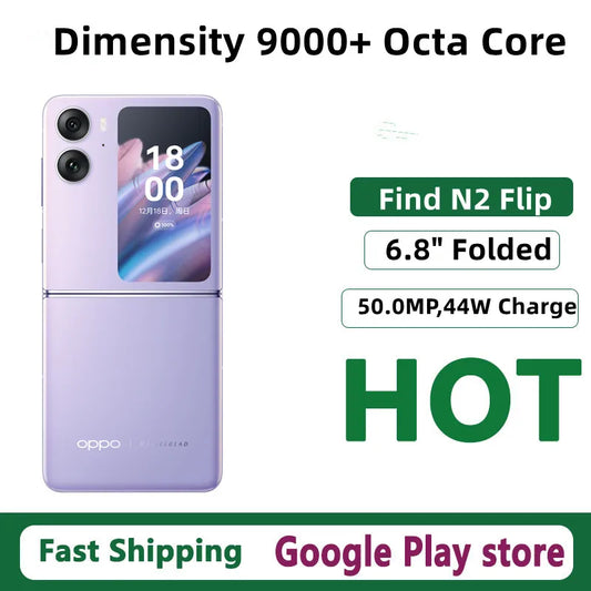 Original Oppo Find N2 Flip Mobile Phone Dimensity 9000+ Octa Core 6.8" Folded Screen 120HZ 50.0MP Camera 44W Charge Fingerprint