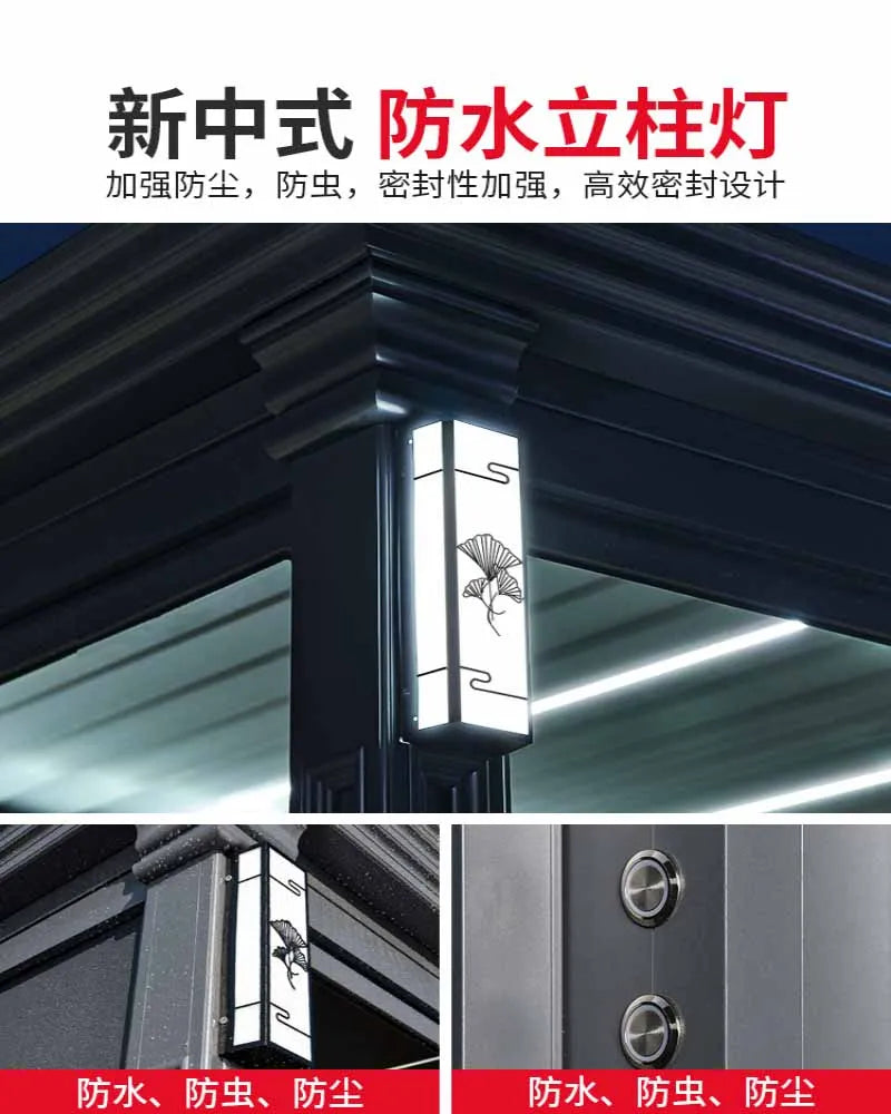 Outdoor Moonlight Canopy, Electric Telescopic Chinese Pavilion, Terrace, Garden, Sunlight Room, Aluminum Alloy