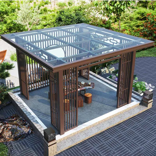 Outdoor aluminum alloy cool and sunny room, villa garden, outdoor leisure electric sunshade pavilion