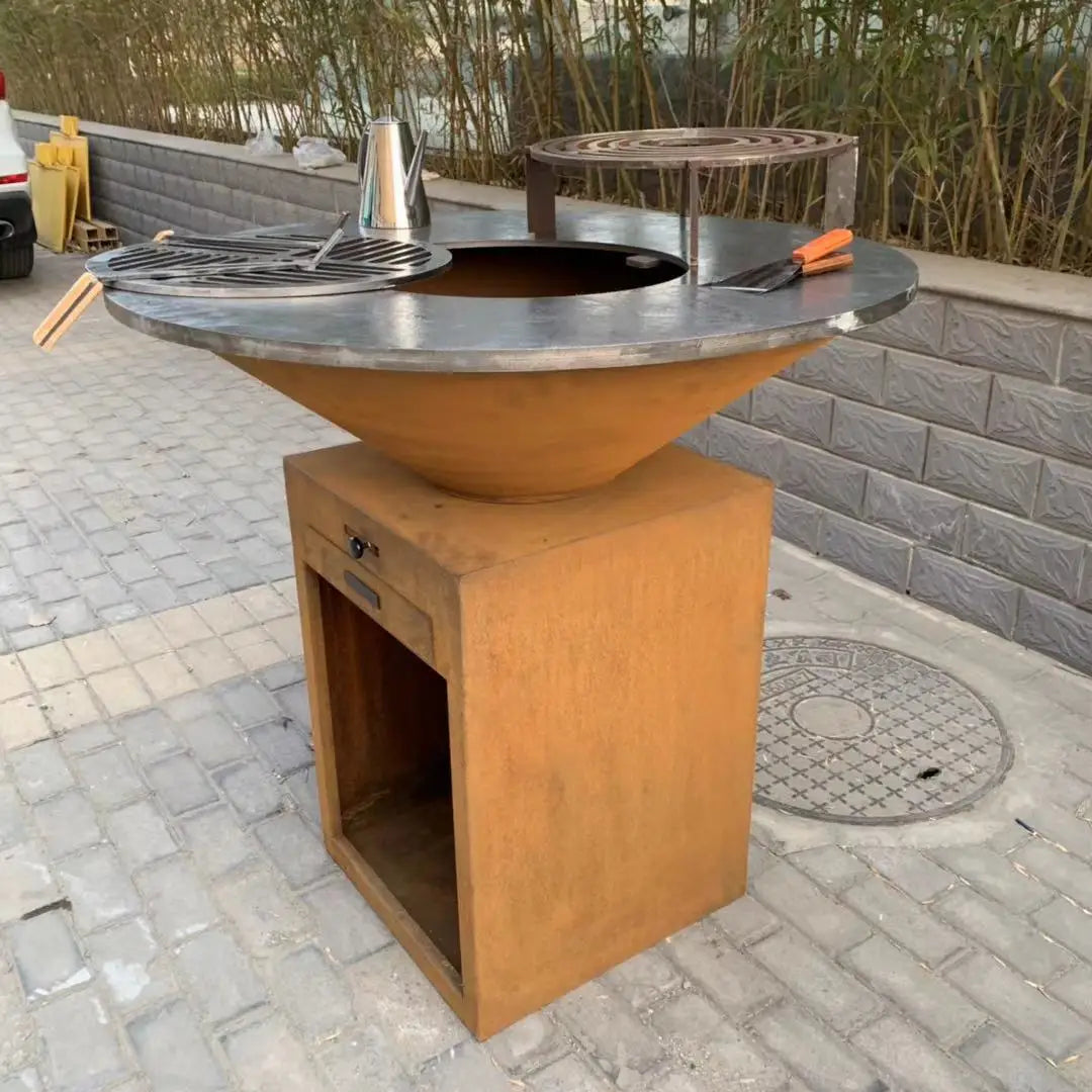 Outdoor corten steel european BBQ grill metal barbecue pit