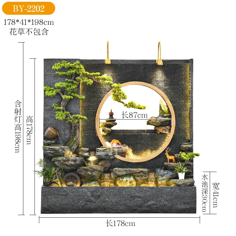 Outdoor courtyard rockery and flowing water floor water curtain wall landscaping landscape villa office porch decoration