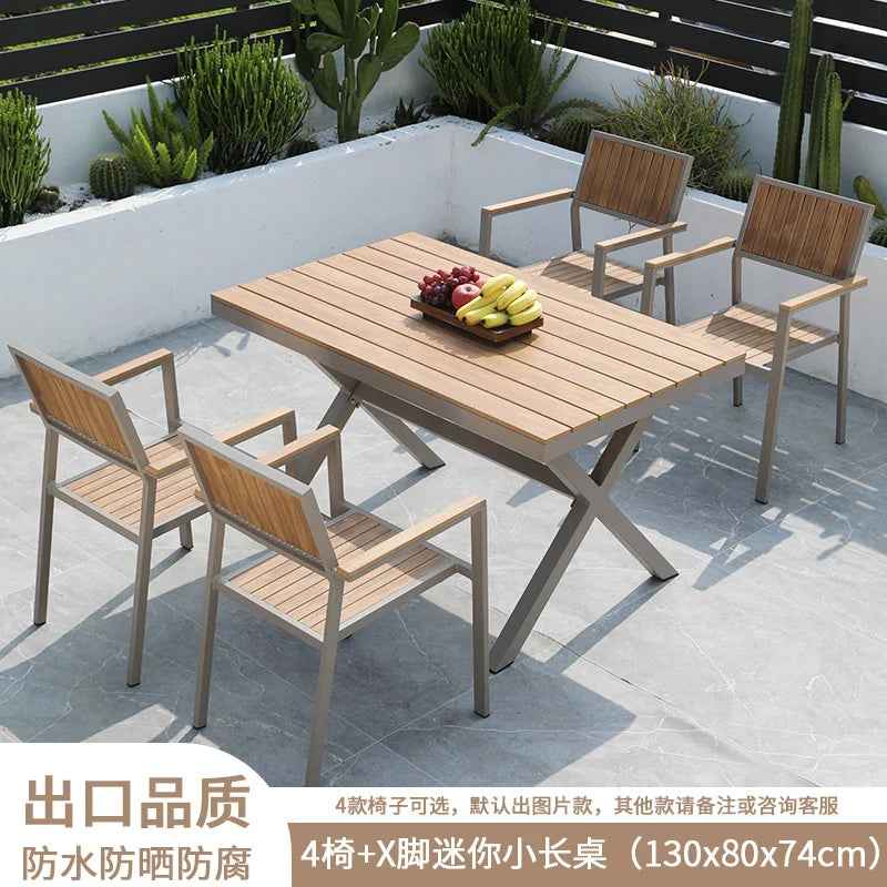 Outdoor plastic-wood tables and chairs courtyard waterproof,anticorrosive wood combination leisure coffee shop balcony garden