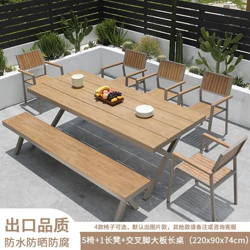 Outdoor plastic-wood tables and chairs courtyard waterproof,anticorrosive wood combination leisure coffee shop balcony garden