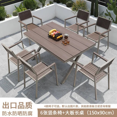 Outdoor plastic-wood tables and chairs courtyard waterproof,anticorrosive wood combination leisure coffee shop balcony garden