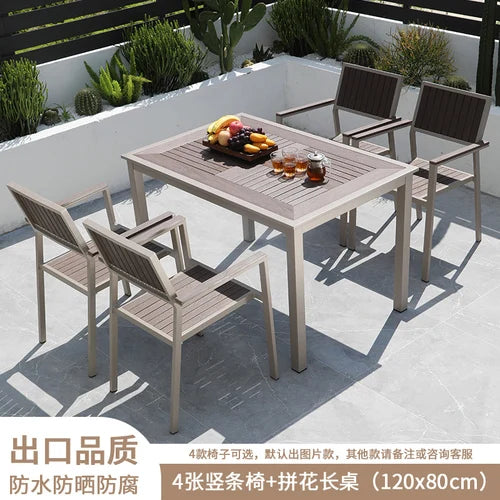 Outdoor plastic-wood tables and chairs courtyard waterproof,anticorrosive wood combination leisure coffee shop balcony garden