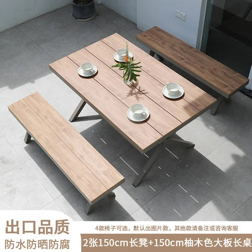 Outdoor plastic-wood tables and chairs courtyard waterproof,anticorrosive wood combination leisure coffee shop balcony garden