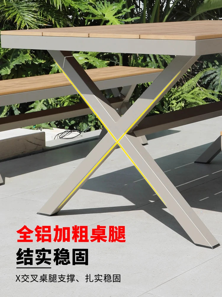 Outdoor plastic-wood tables and chairs courtyard waterproof,anticorrosive wood combination leisure coffee shop balcony garden