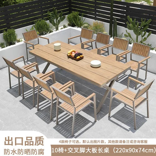 Outdoor plastic-wood tables and chairs courtyard waterproof,anticorrosive wood combination leisure coffee shop balcony garden