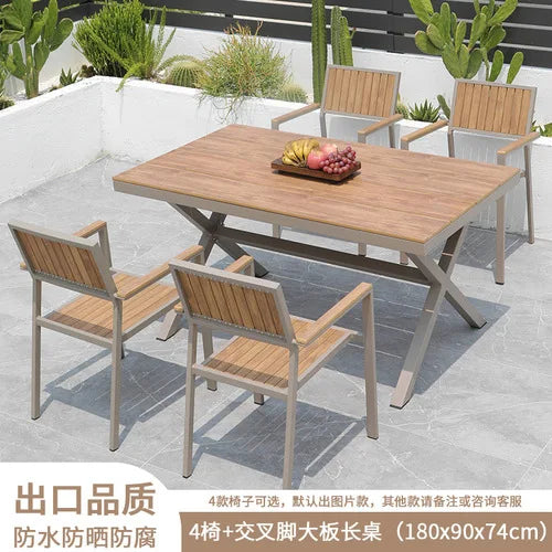 Outdoor plastic-wood tables and chairs courtyard waterproof,anticorrosive wood combination leisure coffee shop balcony garden