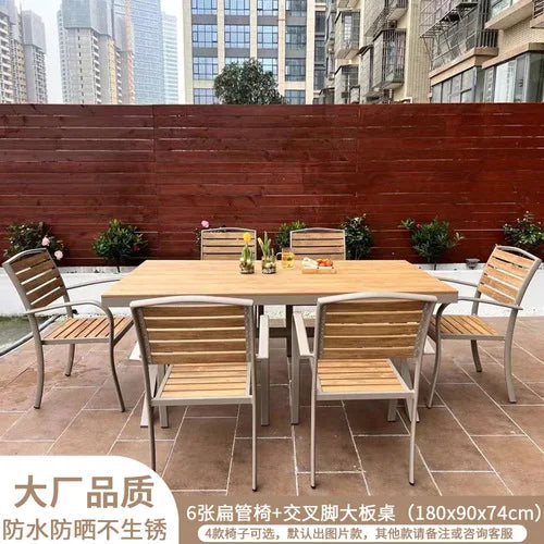 Outdoor plastic-wood tables and chairs courtyard waterproof,anticorrosive wood combination leisure coffee shop balcony garden