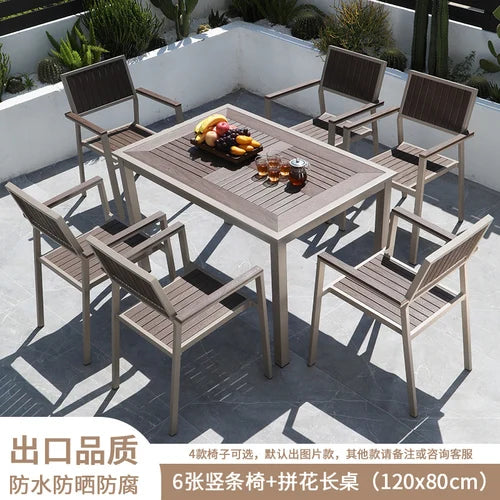 Outdoor plastic-wood tables and chairs courtyard waterproof,anticorrosive wood combination leisure coffee shop balcony garden