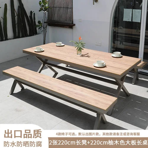 Outdoor plastic-wood tables and chairs courtyard waterproof,anticorrosive wood combination leisure coffee shop balcony garden