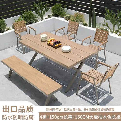 Outdoor plastic-wood tables and chairs courtyard waterproof,anticorrosive wood combination leisure coffee shop balcony garden