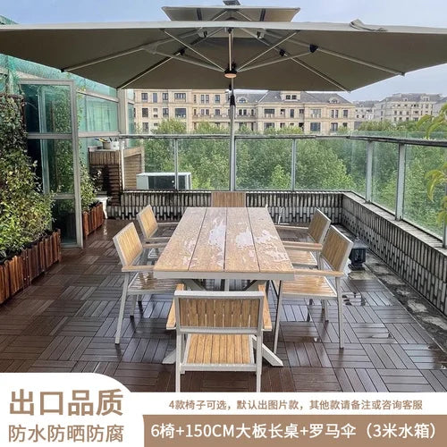 Outdoor plastic-wood tables and chairs courtyard waterproof,anticorrosive wood combination leisure coffee shop balcony garden