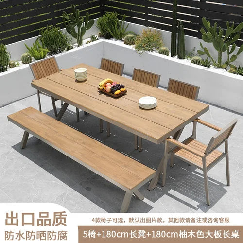 Outdoor plastic-wood tables and chairs courtyard waterproof,anticorrosive wood combination leisure coffee shop balcony garden