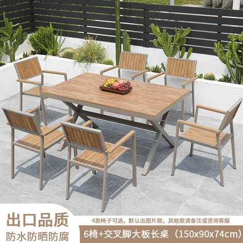 Outdoor plastic-wood tables and chairs courtyard waterproof,anticorrosive wood combination leisure coffee shop balcony garden