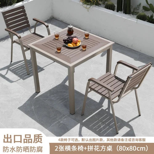 Outdoor plastic-wood tables and chairs courtyard waterproof,anticorrosive wood combination leisure coffee shop balcony garden