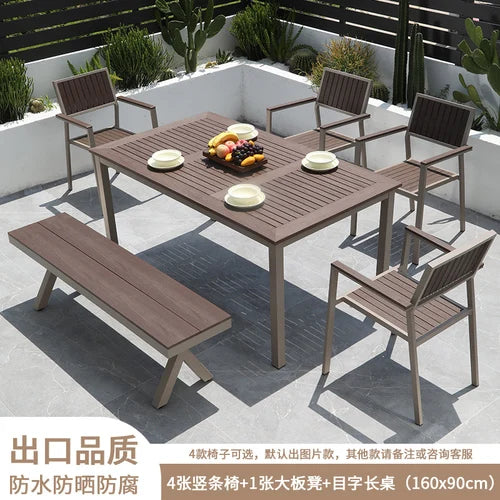 Outdoor plastic-wood tables and chairs courtyard waterproof,anticorrosive wood combination leisure coffee shop balcony garden