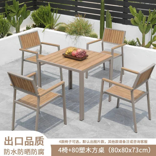 Outdoor plastic-wood tables and chairs courtyard waterproof,anticorrosive wood combination leisure coffee shop balcony garden