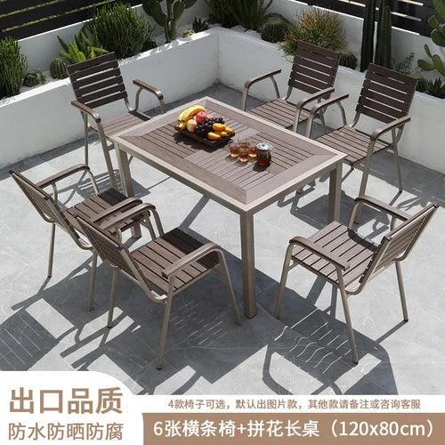 Outdoor plastic-wood tables and chairs courtyard waterproof,anticorrosive wood combination leisure coffee shop balcony garden