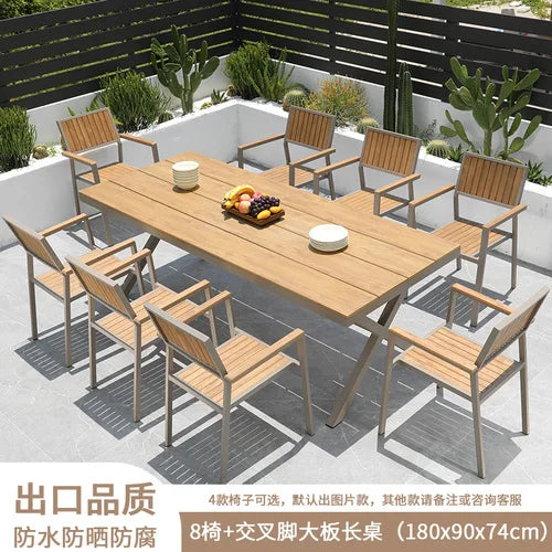 Outdoor plastic-wood tables and chairs courtyard waterproof,anticorrosive wood combination leisure coffee shop balcony garden