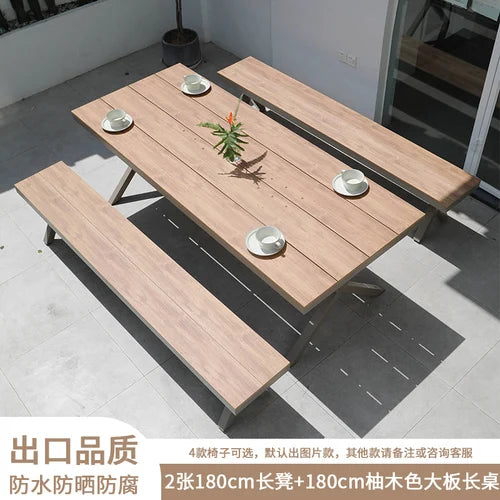 Outdoor plastic-wood tables and chairs courtyard waterproof,anticorrosive wood combination leisure coffee shop balcony garden