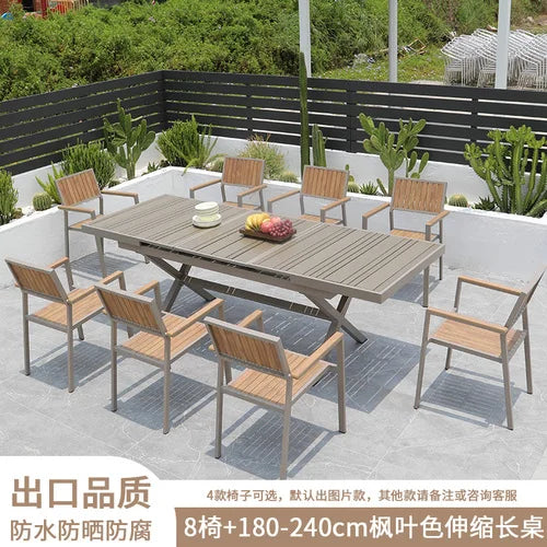 Outdoor plastic-wood tables and chairs courtyard waterproof,anticorrosive wood combination leisure coffee shop balcony garden