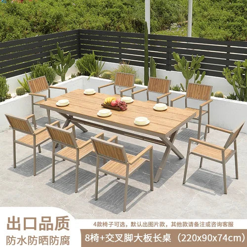 Outdoor plastic-wood tables and chairs courtyard waterproof,anticorrosive wood combination leisure coffee shop balcony garden