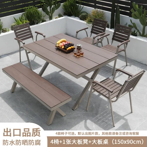 Outdoor plastic-wood tables and chairs courtyard waterproof,anticorrosive wood combination leisure coffee shop balcony garden