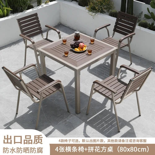 Outdoor plastic-wood tables and chairs courtyard waterproof,anticorrosive wood combination leisure coffee shop balcony garden