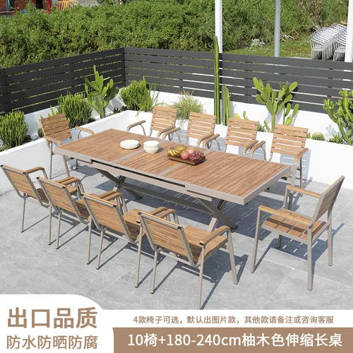 Outdoor plastic-wood tables and chairs courtyard waterproof,anticorrosive wood combination leisure coffee shop balcony garden