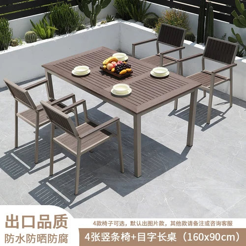 Outdoor plastic-wood tables and chairs courtyard waterproof,anticorrosive wood combination leisure coffee shop balcony garden