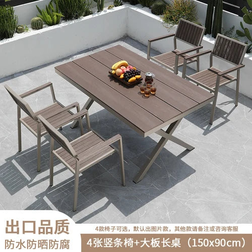 Outdoor plastic-wood tables and chairs courtyard waterproof,anticorrosive wood combination leisure coffee shop balcony garden