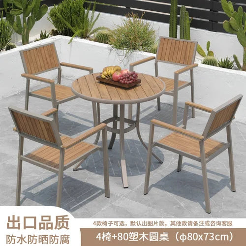 Outdoor plastic-wood tables and chairs courtyard waterproof,anticorrosive wood combination leisure coffee shop balcony garden