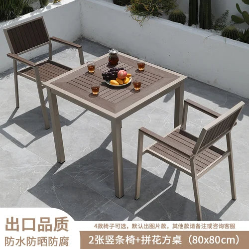 Outdoor plastic-wood tables and chairs courtyard waterproof,anticorrosive wood combination leisure coffee shop balcony garden