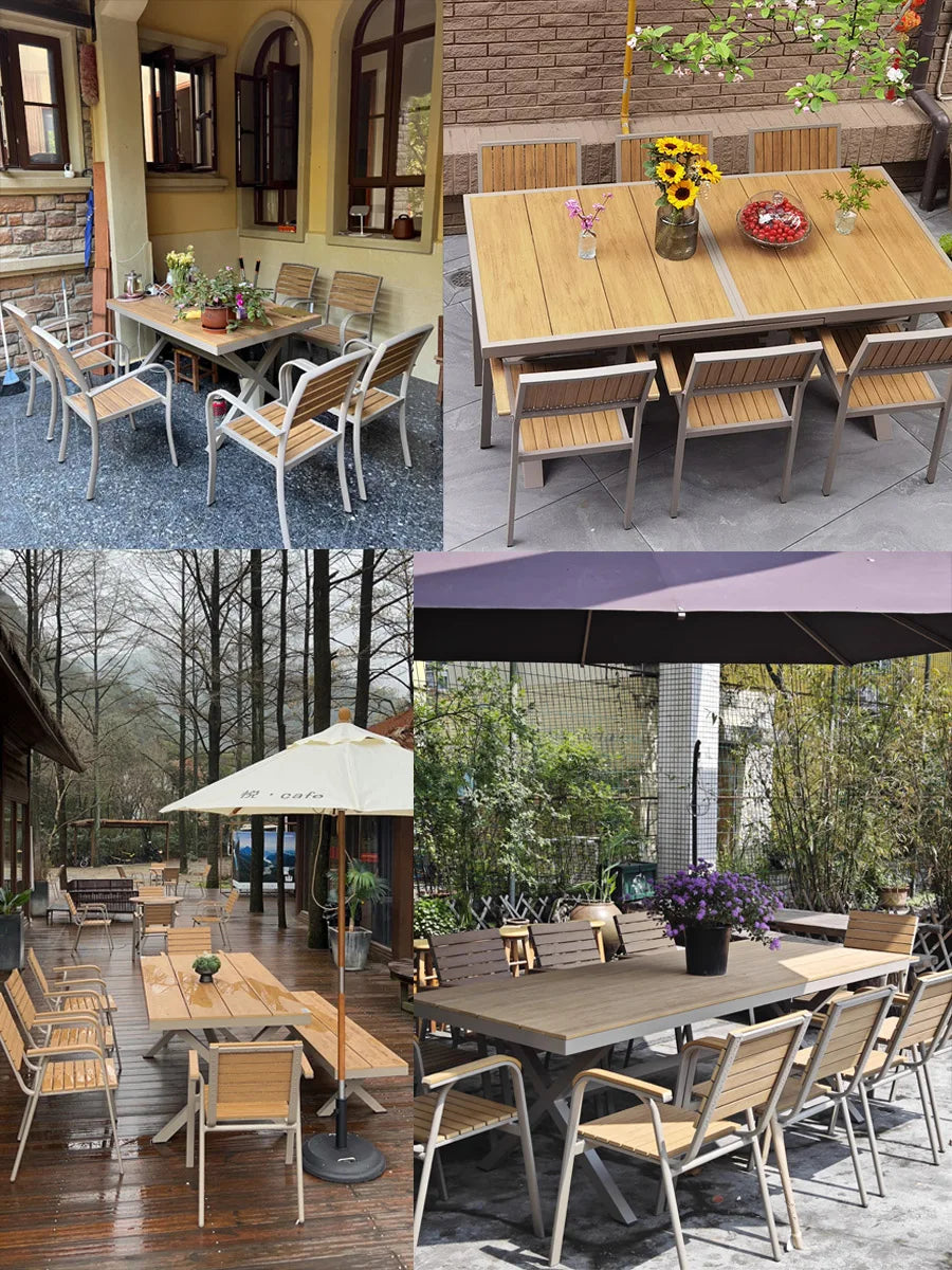 Outdoor plastic-wood tables and chairs courtyard waterproof,anticorrosive wood combination leisure coffee shop balcony garden