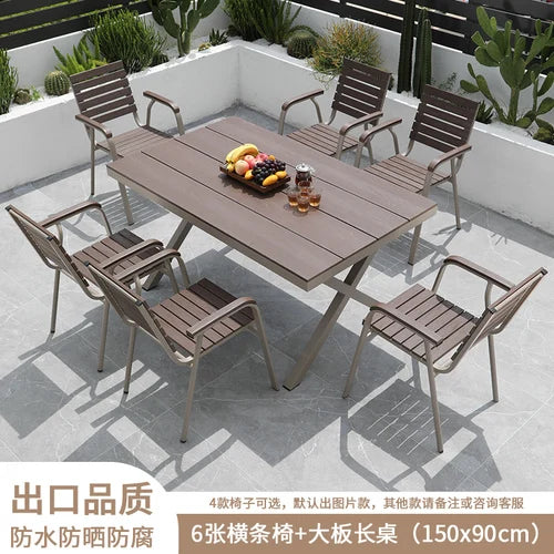 Outdoor plastic-wood tables and chairs courtyard waterproof,anticorrosive wood combination leisure coffee shop balcony garden