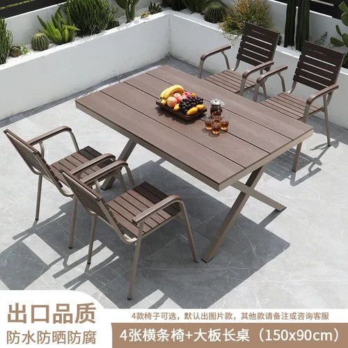 Outdoor plastic-wood tables and chairs courtyard waterproof,anticorrosive wood combination leisure coffee shop balcony garden