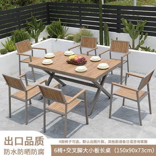 Outdoor plastic-wood tables and chairs courtyard waterproof,anticorrosive wood combination leisure coffee shop balcony garden