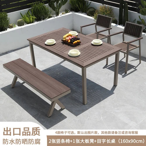 Outdoor plastic-wood tables and chairs courtyard waterproof,anticorrosive wood combination leisure coffee shop balcony garden