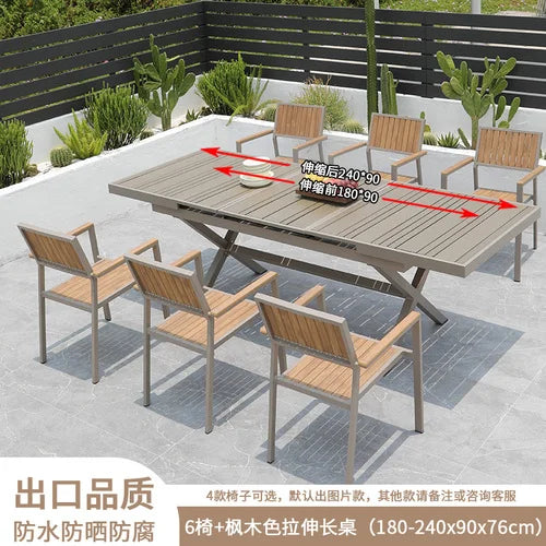 Outdoor plastic-wood tables and chairs courtyard waterproof,anticorrosive wood combination leisure coffee shop balcony garden