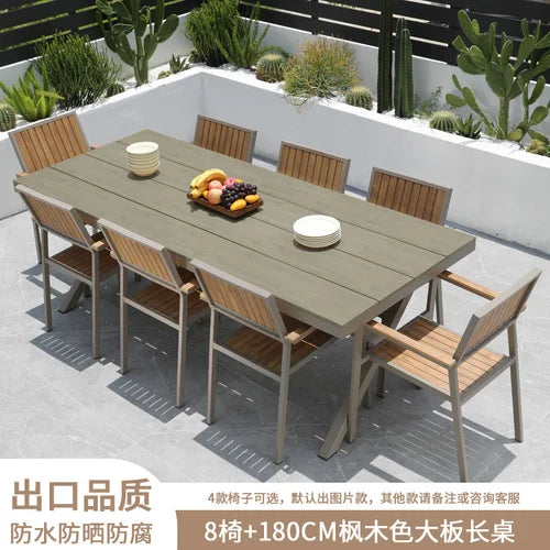 Outdoor plastic-wood tables and chairs courtyard waterproof,anticorrosive wood combination leisure coffee shop balcony garden