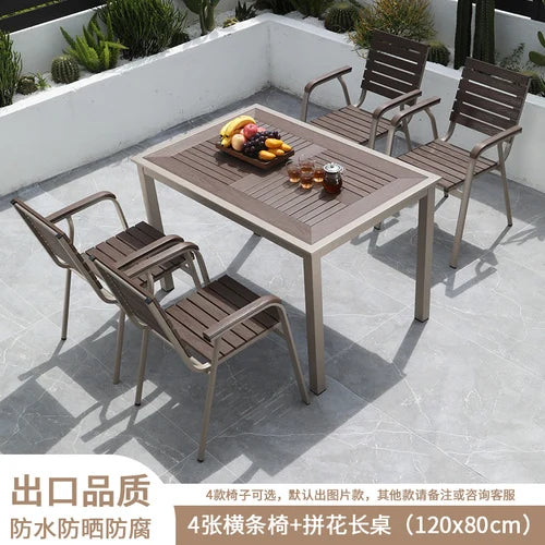 Outdoor plastic-wood tables and chairs courtyard waterproof,anticorrosive wood combination leisure coffee shop balcony garden