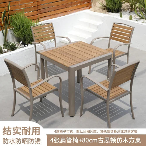 Outdoor plastic-wood tables and chairs courtyard waterproof,anticorrosive wood combination leisure coffee shop balcony garden