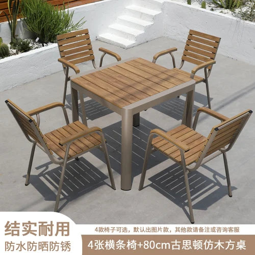 Outdoor plastic-wood tables and chairs courtyard waterproof,anticorrosive wood combination leisure coffee shop balcony garden