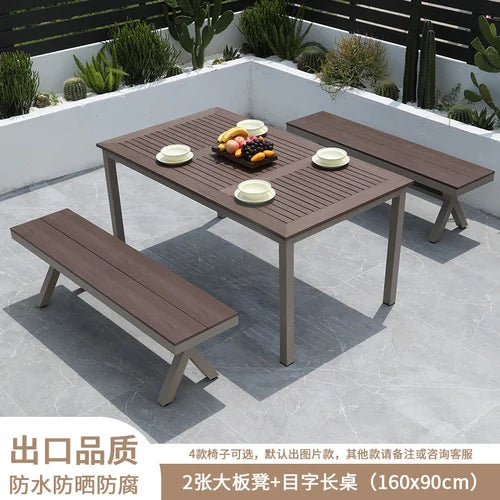 Outdoor plastic-wood tables and chairs courtyard waterproof,anticorrosive wood combination leisure coffee shop balcony garden